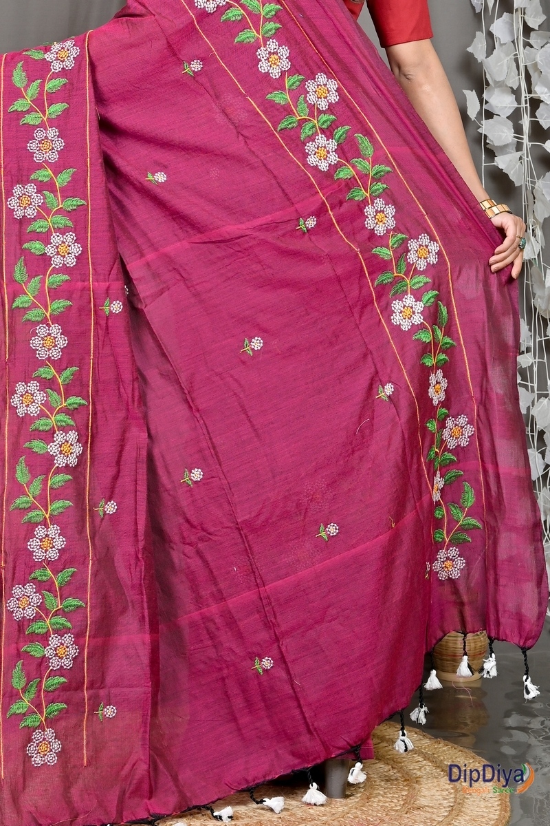 Merron Cotton Blended Paraya Embroidery Handloom saree (306)